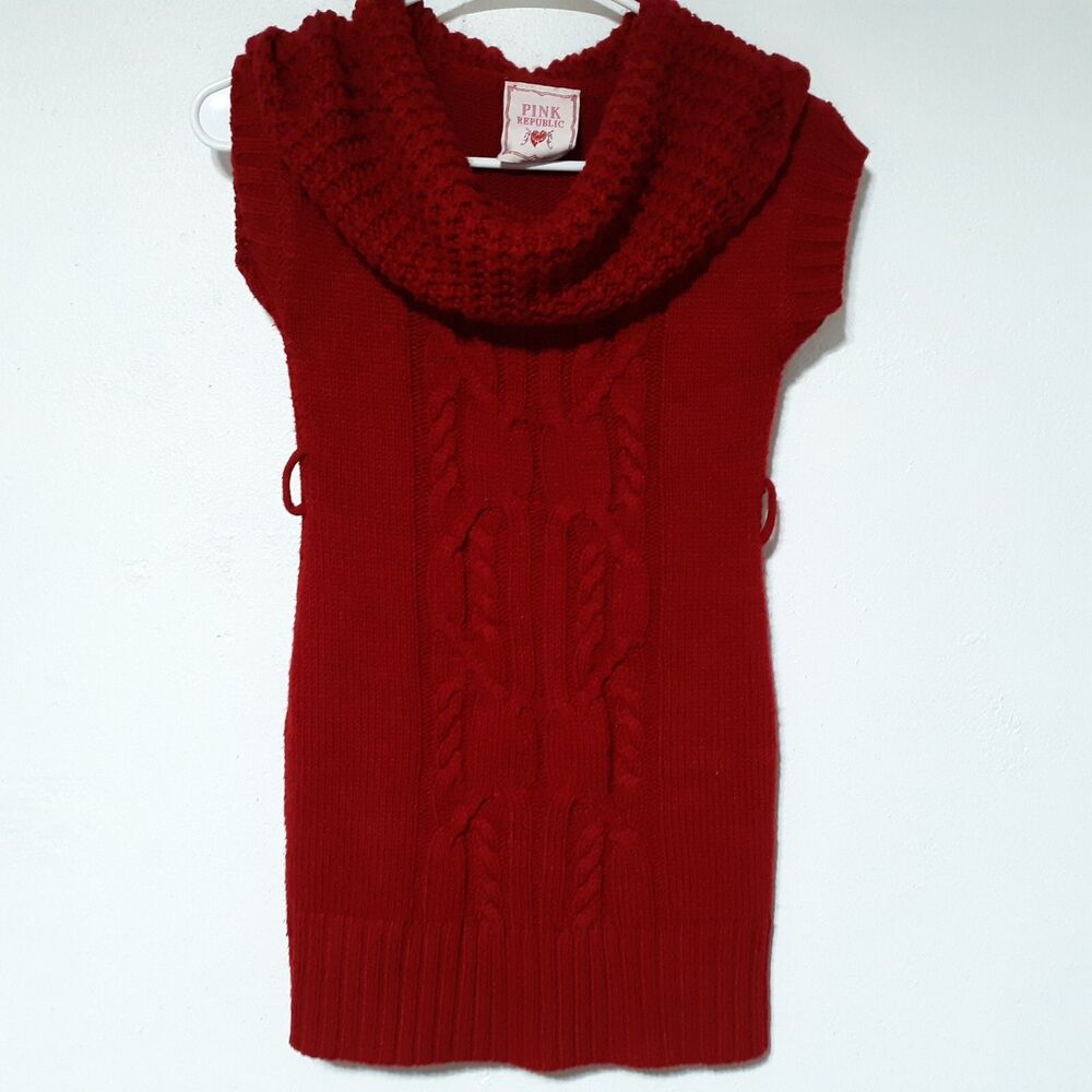 Pink Republic Girls Red Sweater M 10-12 Cowl Neck Long Short Sleeve Valentines